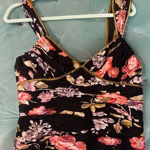 Floral Sleeveless Blouse - Black and Pink